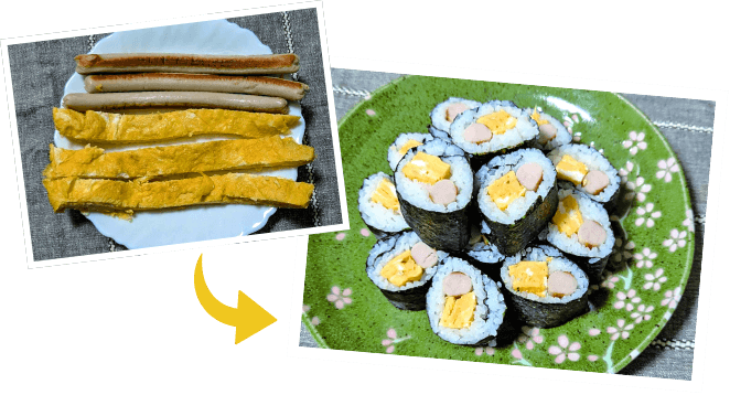 ロングウィンナーと卵焼きの海苔巻