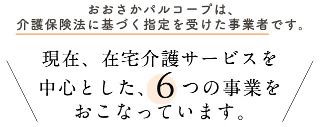 現在、在宅介護サービスを中心とした6つの事業をおこなっています。
