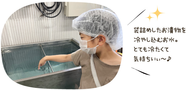 袋詰めしたお漬物を冷やし込むお水。とても冷たくて気持ちいぃ~♪