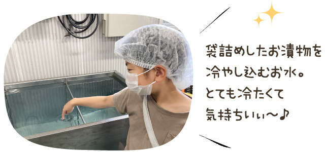 袋詰めしたお漬物を冷やし込むお水。とても冷たくて気持ちいぃ~♪