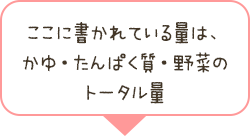 ここに書かれている量は、かゆ・たんぱく質・野菜のトータル量