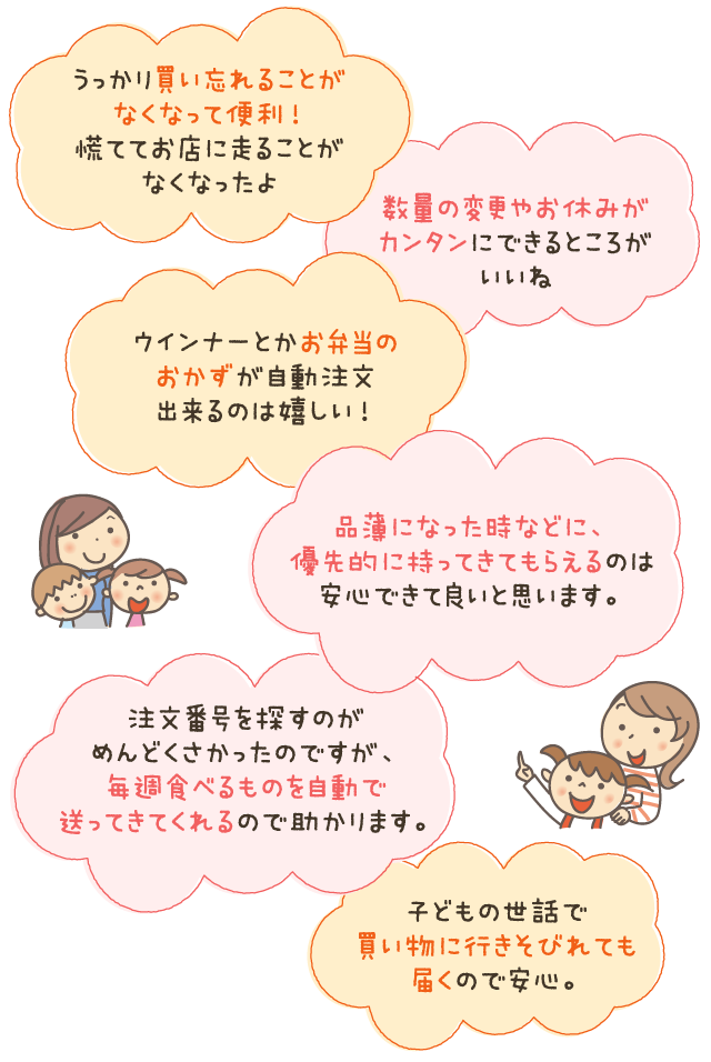 うっかり買い忘れることがなくなって便利！慌ててお店に走ることがなくなったよ　など
