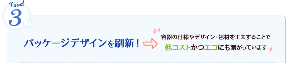 パッケージデザインを刷新！容器の仕様やデザイン・包材を工夫することで低コストかつエコにも繋がっています