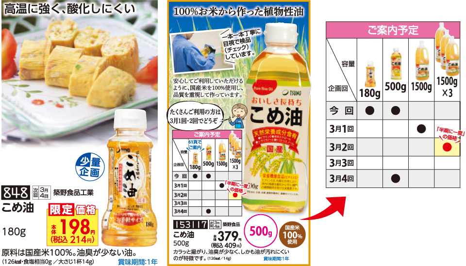 生活協同組合おおさかパルコープ｜【2月4回ピックアップ】国産米100％のこめ油！180gが限定価格です