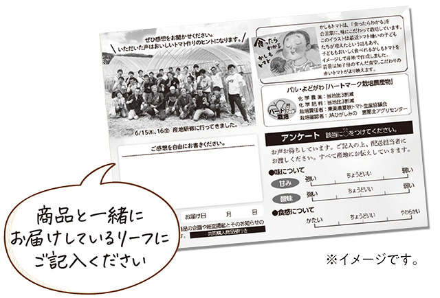 商品と一緒にお届けしているリーフにご記入ください